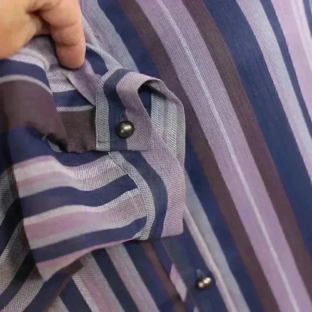 cj banks NWOT size 1X lined blue striped long sleeve button down shirt - Picture 3 of 11